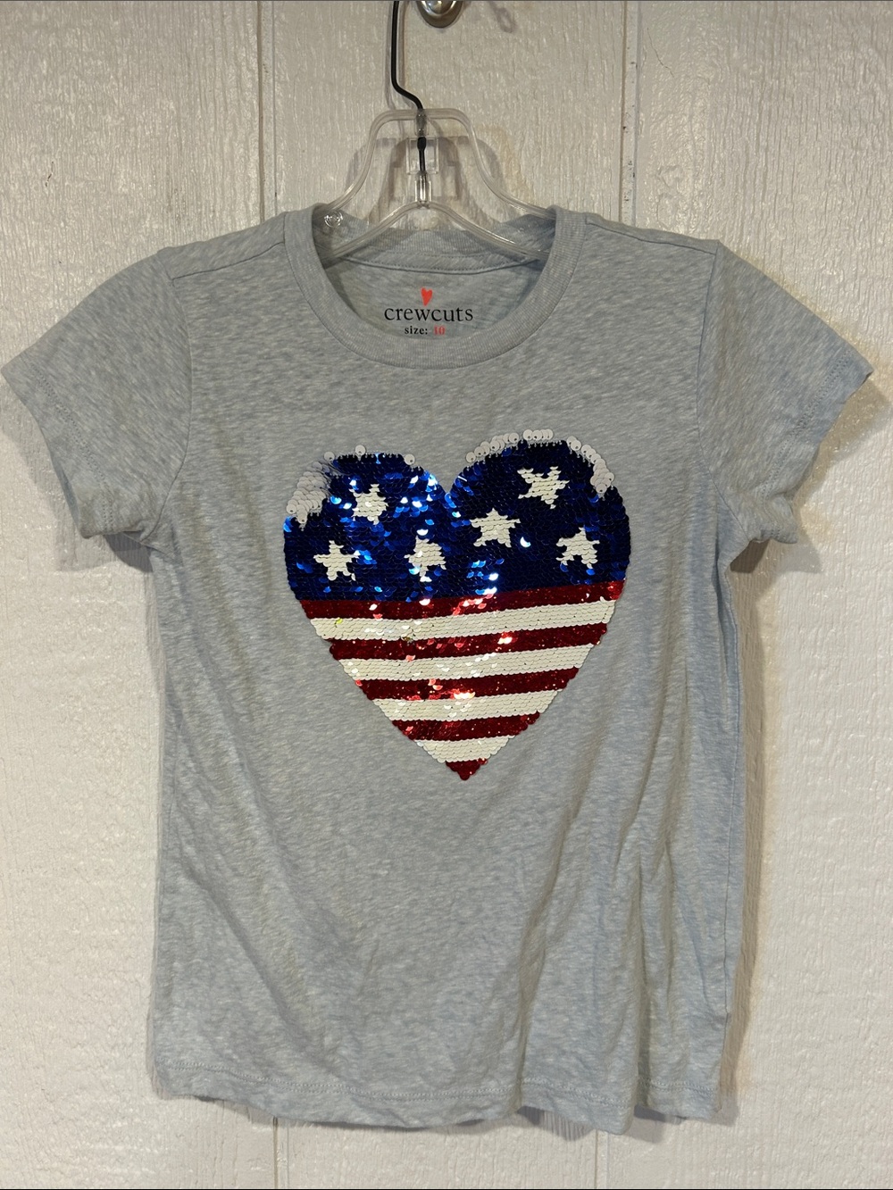 Girls Crewcuts Light Gray Tee with Sequin American Heart
